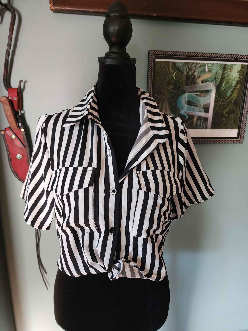 Black & White Striped Tie-Front Crop Top